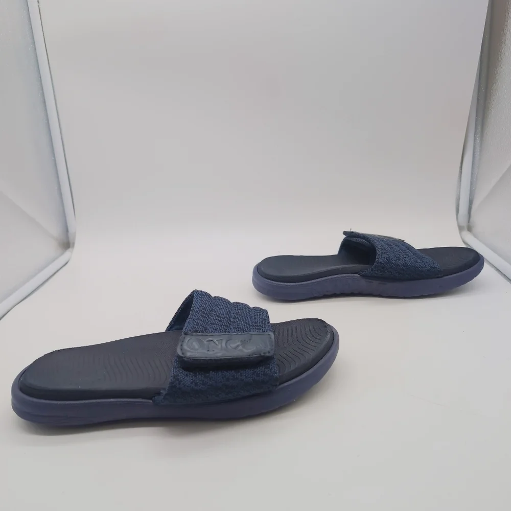 Oncai Sz 40 / 7.5 Navy Blue Slide Sandals with Knit Strap